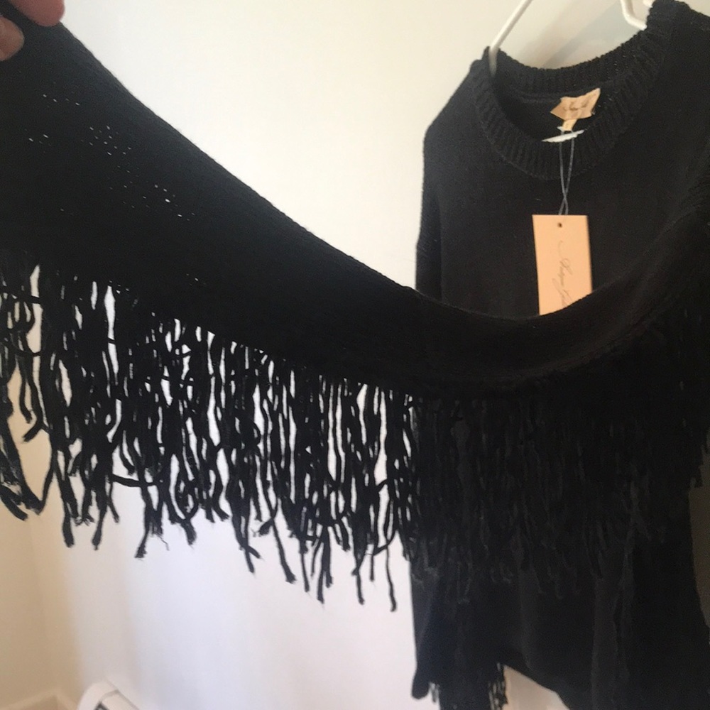 Black Sweater with fringe sleeves